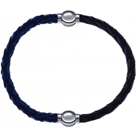 Apollon - Collection MiX - bracelet combinable cuir tressé italien bleu - 10,5cm + cuir tressé italien marron - 10,5cm