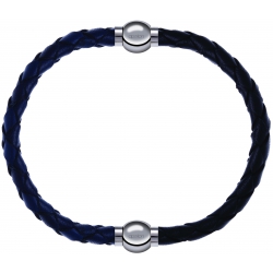 Apollon - Collection MiX - bracelet combinable cuir tressé italien bleu - 10,5cm + cuir tressé italien noir - 10,5cm