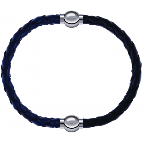 Apollon - Collection MiX - bracelet combinable cuir tressé italien bleu - 10,5cm + cuir tressé italien noir - 10,5cm