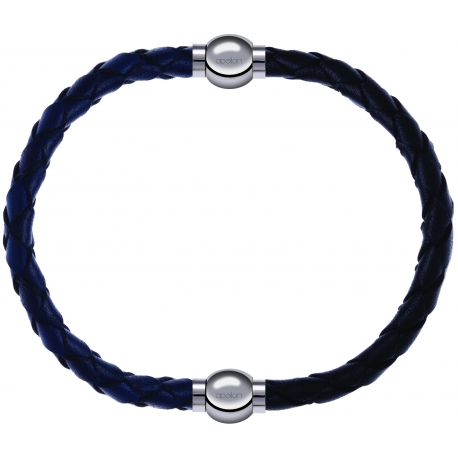 Apollon - Collection MiX - bracelet combinable cuir tressé italien bleu - 10,5cm + cuir tressé italien noir - 10,5cm