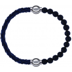 Apollon - Collection MiX - bracelet combinable cuir tressé italien bleu - 10,5cm + pierre de lave 6mm - 10,25cm