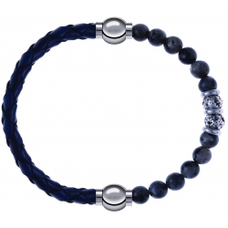 Apollon - Collection MiX - bracelet combinable cuir tressé italien bleu - 10,5cm + sodalite 6mm - 10cm