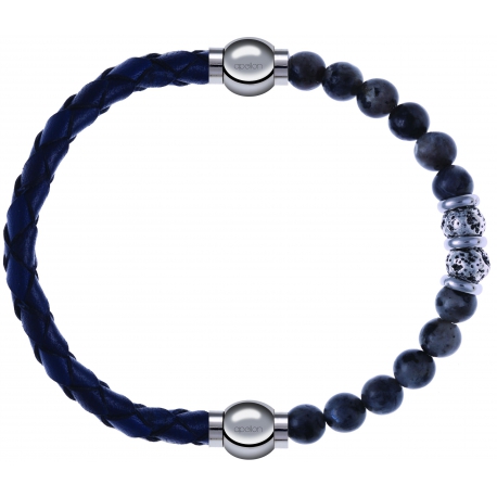 Apollon - Collection MiX - bracelet combinable cuir tressé italien bleu - 10,5cm + sodalite 6mm - 10cm