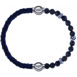 Apollon - Collection MiX - bracelet combinable cuir tressé italien bleu - 10,5cm + labradorite 6mm - 10cm