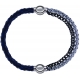 Apollon - Collection MiX - bracelet combinable cuir tressé italien bleu - 10,5cm + chaines 2 tons noir et blancs - 10,25cm