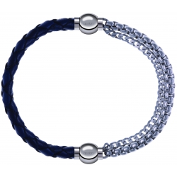 Apollon - Collection MiX - bracelet combinable cuir tressé italien bleu - 10,5cm + chaines - 10,25cm