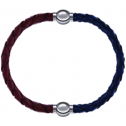 Apollon - Collection MiX - bracelet combinable cuir tressé italien marron - 10,5cm + cuir tressé italien bleu - 10,5cm