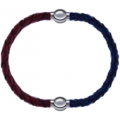 Apollon - Collection MiX - bracelet combinable cuir tressé italien marron - 10,5cm + cuir tressé italien bleu - 10,5cm