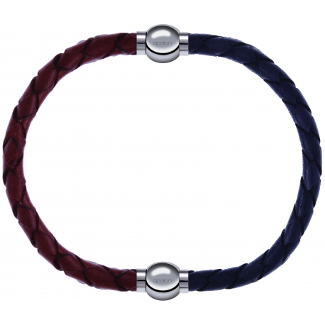 Apollon - Collection MiX - bracelet combinable cuir tressé italien marron - 10,5cm + cuir tressé italien gris - 10,5cm