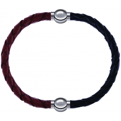 Apollon - Collection MiX - bracelet combinable cuir tressé italien marron - 10,5cm + cuir tressé italien noir - 10,5cm