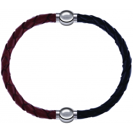 Apollon - Collection MiX - bracelet combinable cuir tressé italien marron - 10,5cm + cuir tressé italien noir - 10,5cm