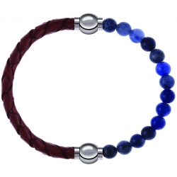 Apollon - Collection MiX - bracelet combinable cuir tressé italien marron - 10,5cm + sodalite 6mm - 10,25cm