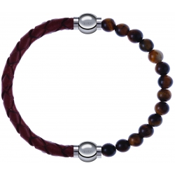 Apollon - Collection MiX - bracelet combinable cuir tressé italien marron - 10,5cm + oeil de tigre 6mm - 10,25cm