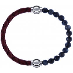 Apollon - Collection MiX - bracelet combinable cuir tressé italien marron - 10,5cm + labradorite 6mm - 10,25cm