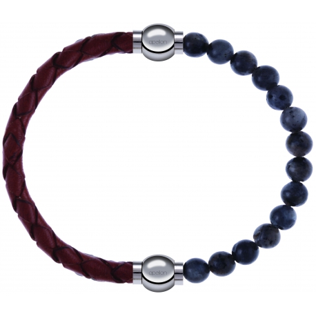 Apollon - Collection MiX - bracelet combinable cuir tressé italien marron - 10,5cm + labradorite 6mm - 10,25cm