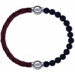Apollon - Collection MiX - bracelet combinable cuir tressé italien marron - 10,5cm + pierre de lave 6mm - 10,25cm