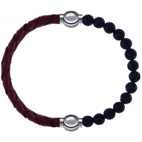 Apollon - Collection MiX - bracelet combinable cuir tressé italien marron - 10,5cm + pierre de lave 6mm - 10,25cm