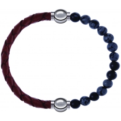 Apollon - Collection MiX - bracelet combinable cuir tressé italien marron - 10,5cm + obsidienne neige 6mm - 10,25cm