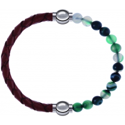 Apollon - Collection MiX - bracelet combinable cuir tressé italien marron - 10,5cm + agate indienne teintée 6mm - 10,25cm