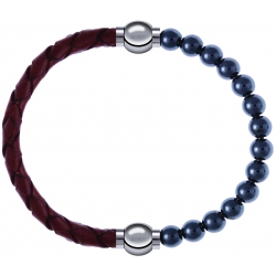 Apollon - Collection MiX - bracelet combinable cuir tressé italien marron - 10,5cm + hématite 6mm - 10,25cm