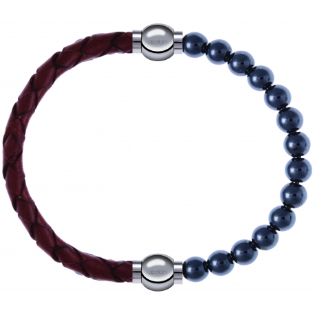 Apollon - Collection MiX - bracelet combinable cuir tressé italien marron - 10,5cm + hématite 6mm - 10,25cm