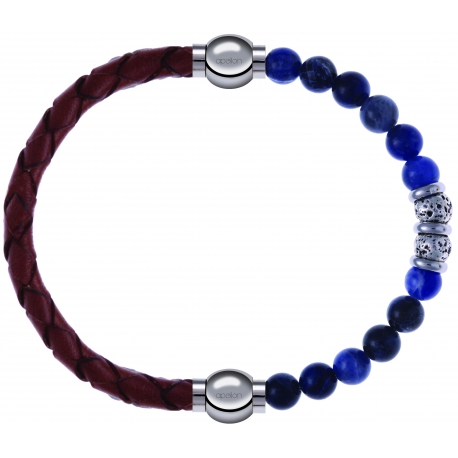 Apollon - Collection MiX - bracelet combinable cuir tressé italien marron - 10,5cm + labradorite 6mm - 10cm