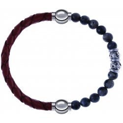 Apollon - Collection MiX - bracelet combinable cuir tressé italien marron - 10,5cm + sodalite 6mm - 10cm