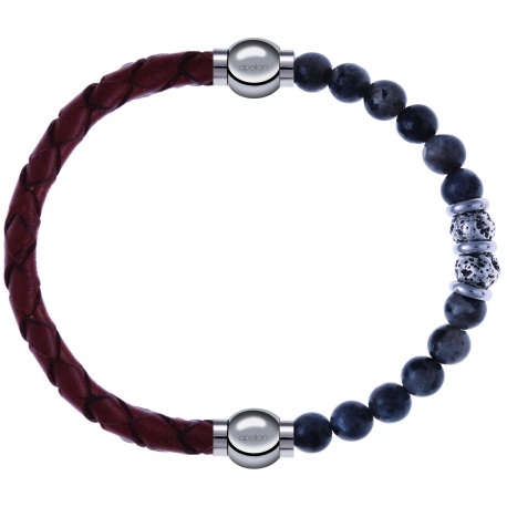 Apollon - Collection MiX - bracelet combinable cuir tressé italien marron - 10,5cm + sodalite 6mm - 10cm