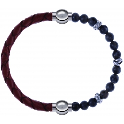 Apollon - Collection MiX - bracelet combinable cuir tressé italien marron - 10,5cm + labradorite 6mm - 10cm