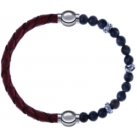 Apollon - Collection MiX - bracelet combinable cuir tressé italien marron - 10,5cm + labradorite 6mm - 10cm