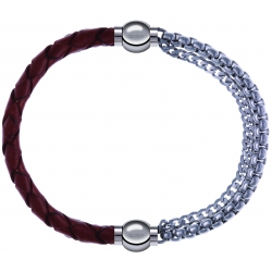 Apollon - Collection MiX - bracelet combinable cuir tressé italien marron - 10,5cm + chaines - 10,25cm