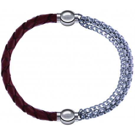 Apollon - Collection MiX - bracelet combinable cuir tressé italien marron - 10,5cm + chaines - 10,25cm