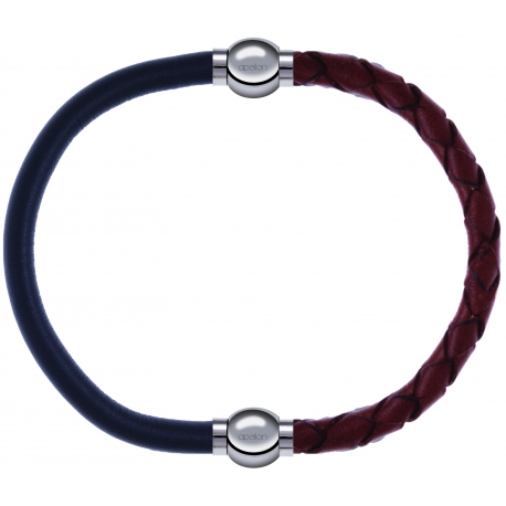 Apollon - Collection MiX - bracelet combinable cuir italien gris - 10,25cm + cuir tressé italien marron - 10,5cm