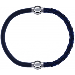 Apollon - Collection MiX - bracelet combinable cuir italien gris - 10,25cm + cuir tressé italien bleu - 10,5cm