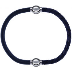 Apollon - Collection MiX - bracelet combinable cuir italien gris - 10,25cm + cuir tressé italien gris - 10,5cm