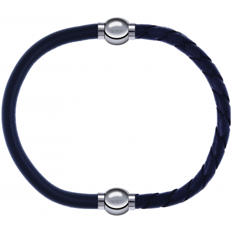 Apollon - Collection MiX - bracelet combinable cuir italien gris - 10,25cm + cuir tressé italien gris - 10,5cm
