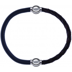Apollon - Collection MiX - bracelet combinable cuir italien gris - 10,25cm + cuir tressé italien marron - 10,5cm
