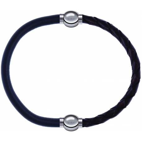 Apollon - Collection MiX - bracelet combinable cuir italien gris - 10,25cm + cuir tressé italien marron - 10,5cm