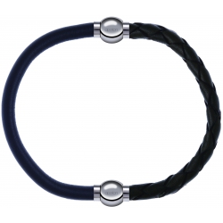 Apollon - Collection MiX - bracelet combinable cuir italien gris - 10,25cm + cuir tressé italien vert - 10,5cm