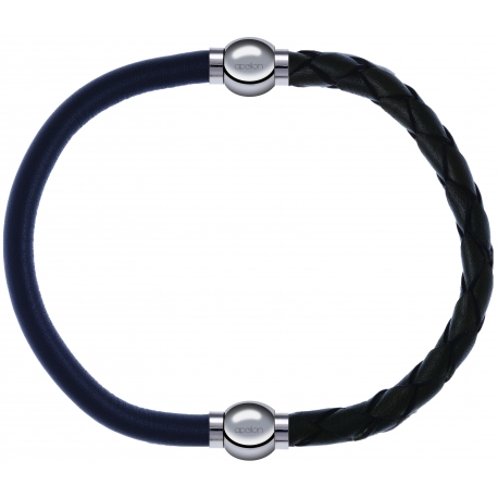 Apollon - Collection MiX - bracelet combinable cuir italien gris - 10,25cm + cuir tressé italien vert - 10,5cm