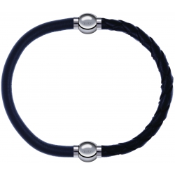 Apollon - Collection MiX - bracelet combinable cuir italien gris - 10,25cm + cuir tressé italien noir - 10,5cm
