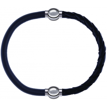 Apollon - Collection MiX - bracelet combinable cuir italien gris - 10,25cm + cuir tressé italien noir - 10,5cm