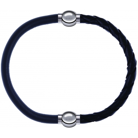 Apollon - Collection MiX - bracelet combinable cuir italien gris - 10,25cm + cuir tressé italien noir - 10,5cm