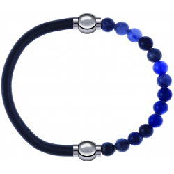 Apollon - Collection MiX - bracelet combinable cuir italien gris - 10,25cm + sodalite 6mm - 10,25cm