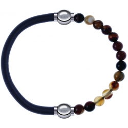 Apollon - Collection MiX - bracelet combinable cuir italien gris - 10,25cm + agate marron 6mm - 10,25cm