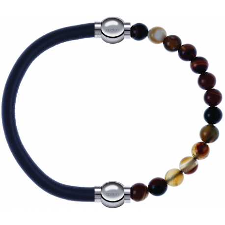 Apollon - Collection MiX - bracelet combinable cuir italien gris - 10,25cm + agate marron 6mm - 10,25cm