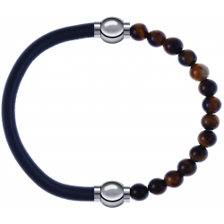 Apollon - Collection MiX - bracelet combinable cuir italien gris - 10,25cm + oeil de tigre 6mm - 10,25cm