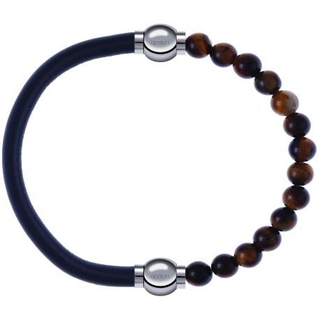 Apollon - Collection MiX - bracelet combinable cuir italien gris - 10,25cm + oeil de tigre 6mm - 10,25cm