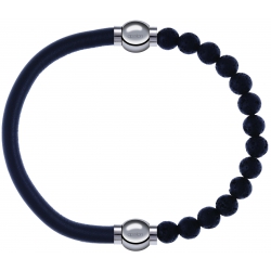 Apollon - Collection MiX - bracelet combinable cuir italien gris - 10,25cm + pierre de lave 6mm - 10,25cm