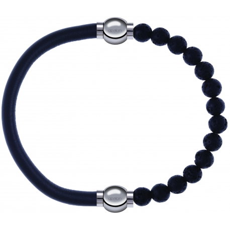 Apollon - Collection MiX - bracelet combinable cuir italien gris - 10,25cm + pierre de lave 6mm - 10,25cm